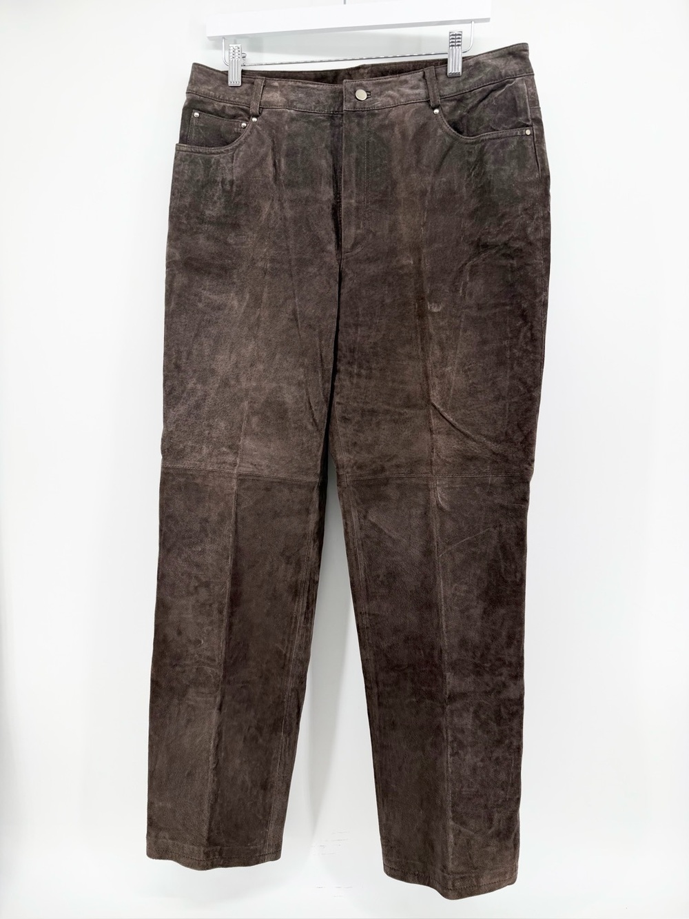 Vtg Newport News 14 Suede Leather Pants High Rise 5-Pocket Straight Leg Brown